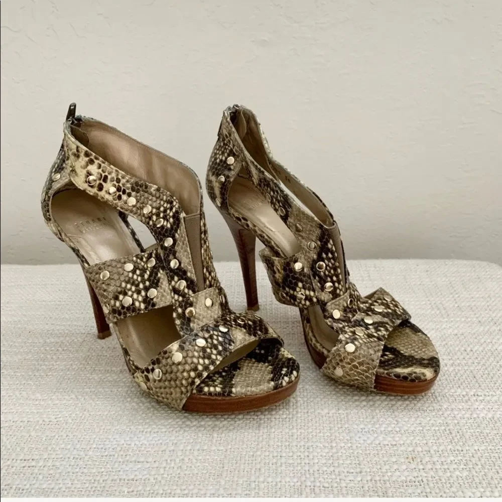Stuart Weitzman Women’s Snake AirForce Open toe Leather Heels Size 8